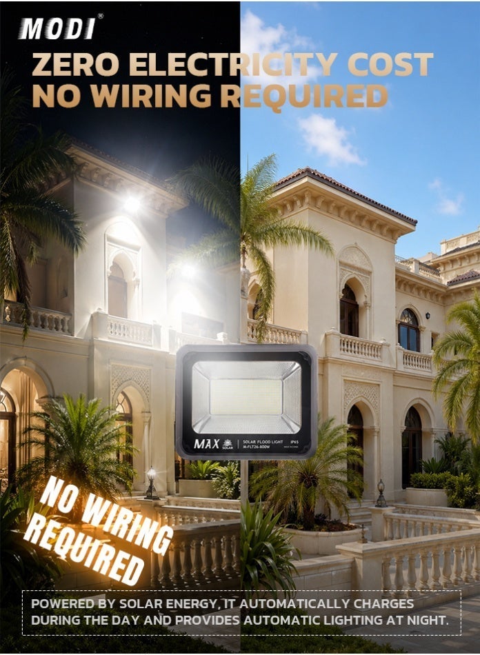 Max 6500K High Brightness 800W Solar Flood Light with Remote Control, IP65 Waterproof Outdoor Solar Wall Light, 20W Solar Panel, 15Ah LiFePO4 Battery, Auto Sensor Security Light for Villa, Garden & Yard - Image 4