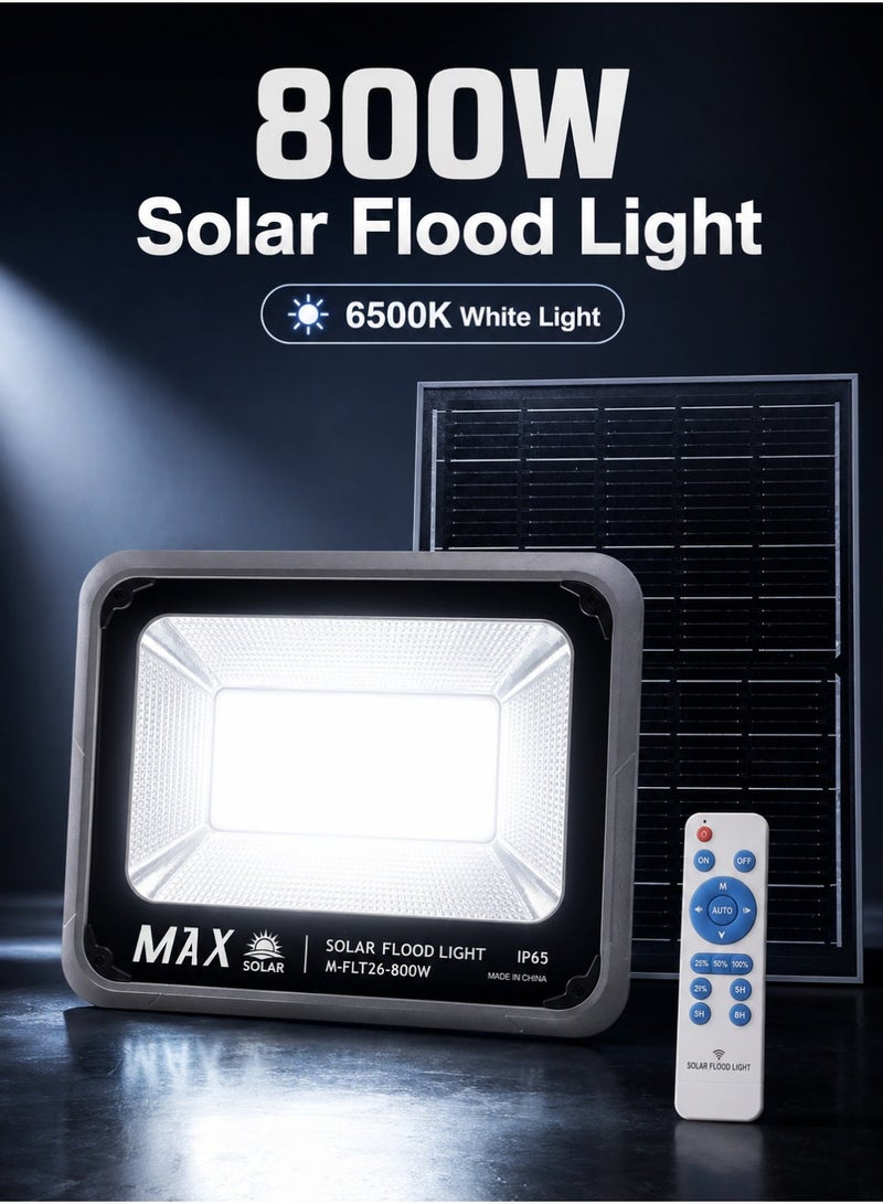 Max 6500K High Brightness 800W Solar Flood Light with Remote Control, IP65 Waterproof Outdoor Solar Wall Light, 20W Solar Panel, 15Ah LiFePO4 Battery, Auto Sensor Security Light for Villa, Garden & Yard - Image 1