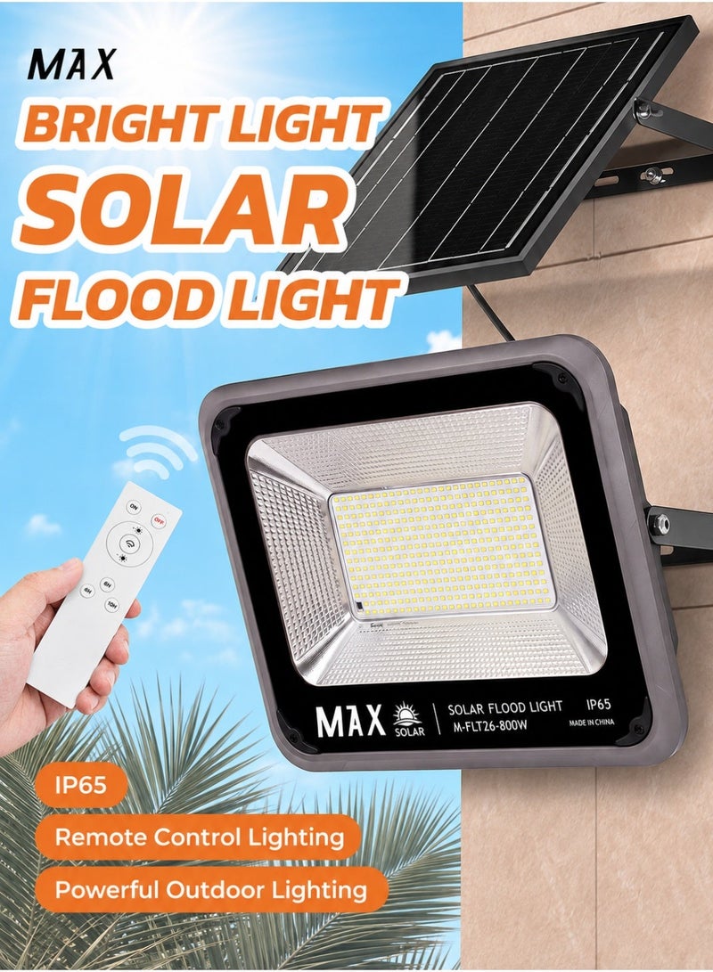 Max 6500K High Brightness 800W Solar Flood Light with Remote Control, IP65 Waterproof Outdoor Solar Wall Light, 20W Solar Panel, 15Ah LiFePO4 Battery, Auto Sensor Security Light for Villa, Garden & Yard - Image 1