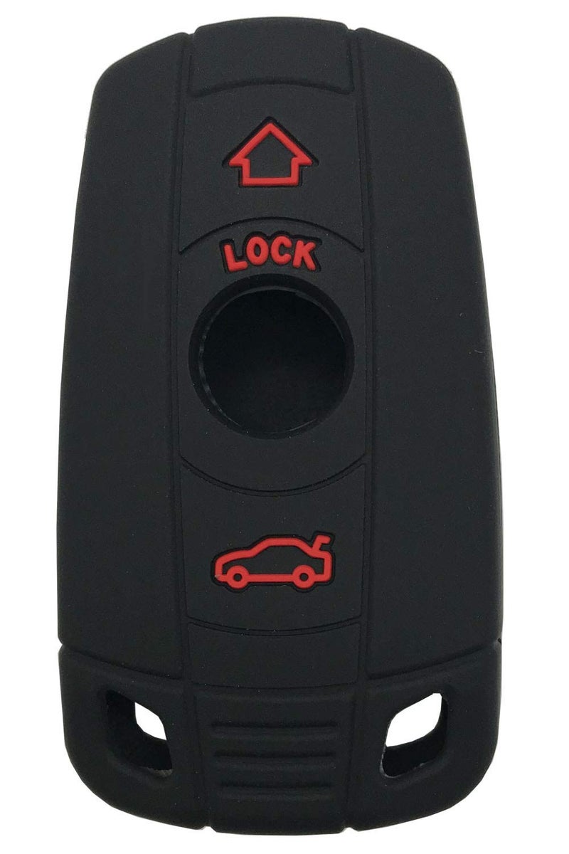 BMW Keyless Entry Protector Remote Silicone Skin Key Fob Cover Case for 1 3 5 Series X5 X6 Z4 E90 Black with Red Button