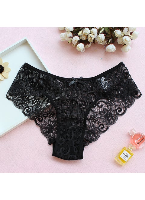 Plus Size Lace Panties Low Waist Thong Black