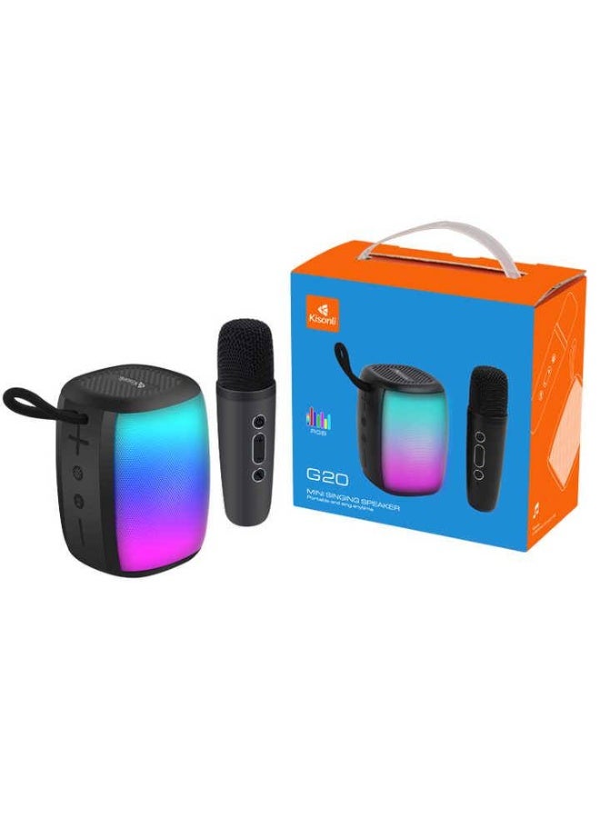 Kisonli G20 Rechargeable Wireless Rgb Mini Portable Bluetooth Karaoke Speaker with Wireless Mic for Kids Adults, Magic Sound Effect - 5 Different Sound & RGB LED Colour Changing Light for Home Party, Birthday Gifts for Boys/Girls multicolor - Image 2