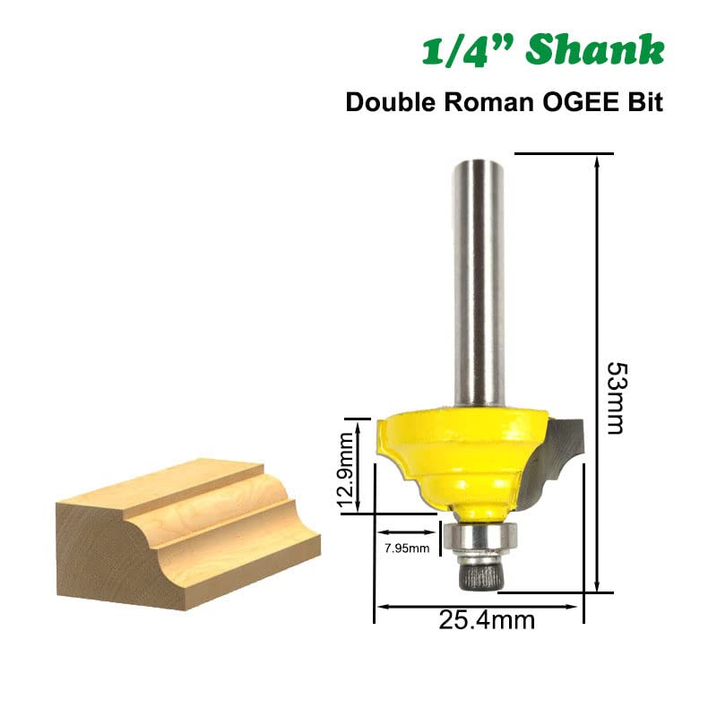 Wilsnsun 1/4 Inch Shank Forming Roundover Beading Router Bit Set Includes Beading Bit, Double Roman Ogee Bit, Roman Ogee Bit with Bearing for Table, Drawer or Cabinet Edges - 1/2" Radius 3Pcs - Image 3