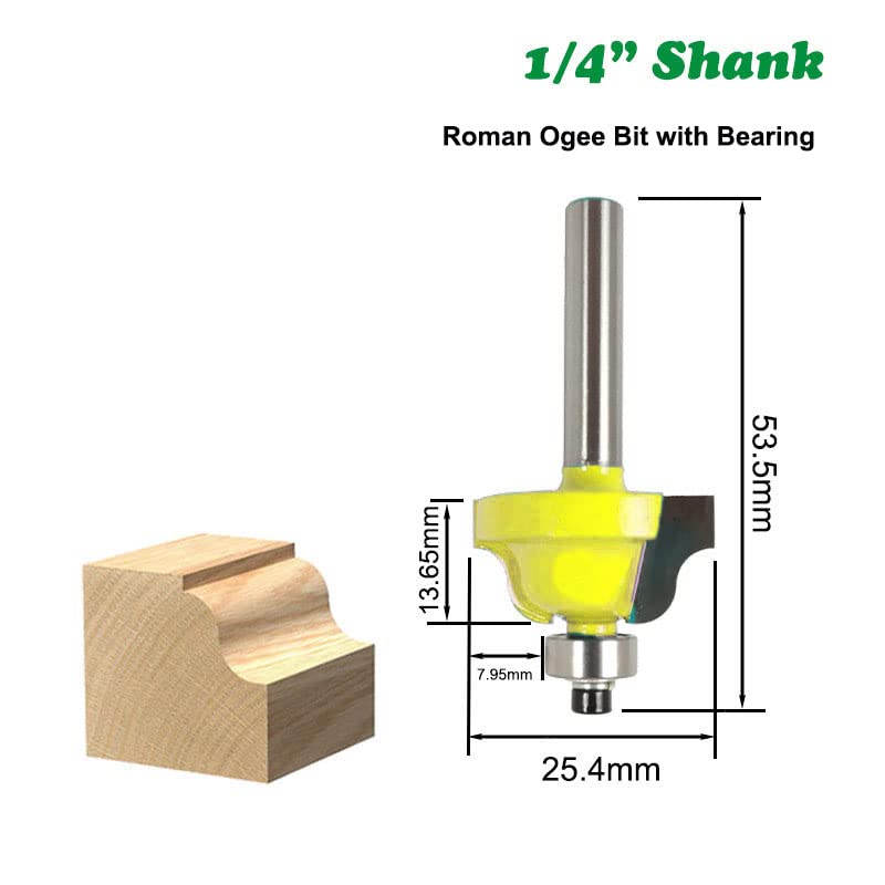 Wilsnsun 1/4 Inch Shank Forming Roundover Beading Router Bit Set Includes Beading Bit, Double Roman Ogee Bit, Roman Ogee Bit with Bearing for Table, Drawer or Cabinet Edges - 1/2" Radius 3Pcs - Image 4
