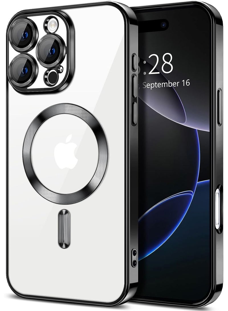 Magnetic for iPhone 16 Pro Max, Case Clear, [Compatible with Magsafe, Built-in Camera Lens Protector], Soft Slim Phone Case Cover for iPhone 16 Pro Max - Black