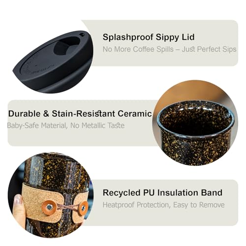 Cormomu Travel Coffee Mug, No Spill Coffee Cups with Lids, Reusable Camping Mugs, To Go Coffee Mug, Ceramic Tumbler for Men & Women, Microwave & Dishwasher Safe, 6.5oz - Image 5