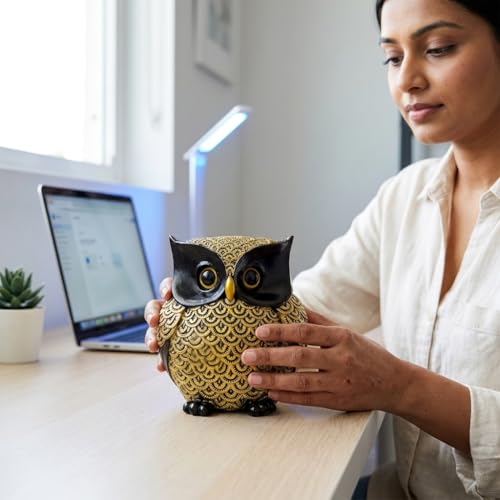 Xtore® Modern Classy Lucky Owl Resin Art Figure Showpiece (Pack of 1, Black and Golden) - Image 3