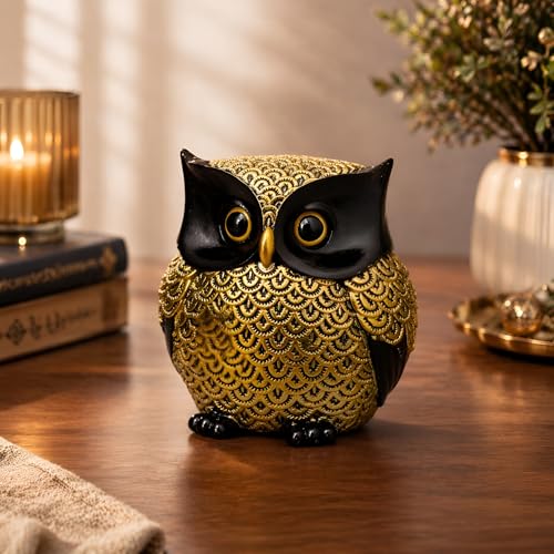 Xtore® Modern Classy Lucky Owl Resin Art Figure Showpiece (Pack of 1, Black and Golden) - Image 1