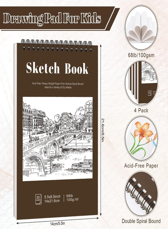 Prudiut 4 Pack Small Sketch Books, 5.5 x 8.5 Inch Mini Sketchbook, 68lb/100gsm Spiral Bound Small Sketch Pad, Acid Free Art Supplies Drawing Painting Sketchbook for Kids, Beginners, Artists (Yellow-Brown) - Image 2