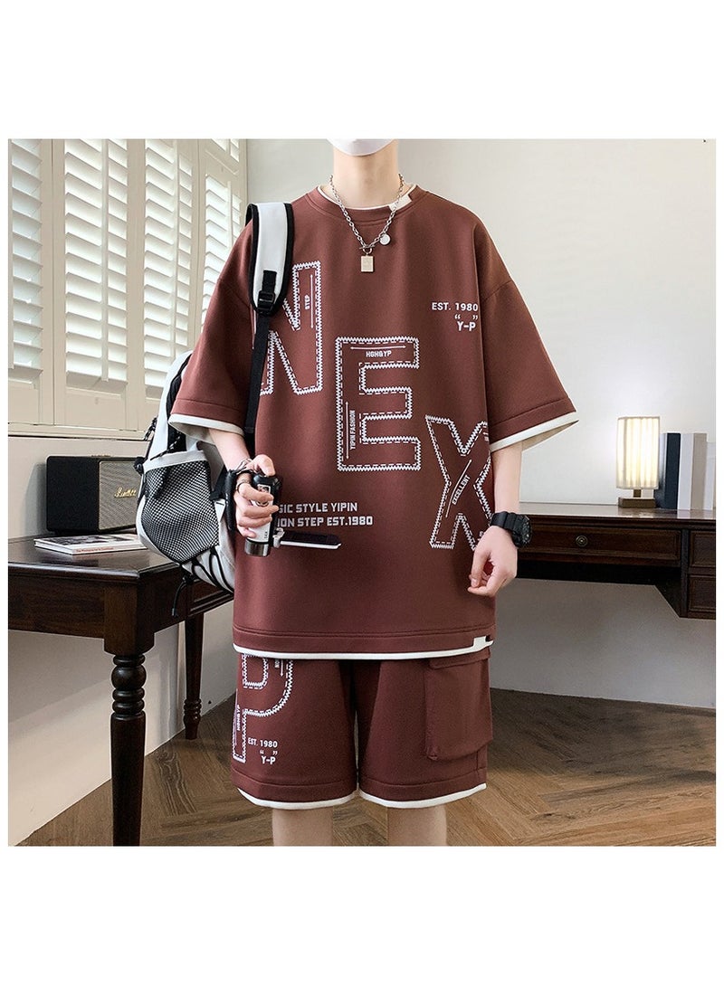 Fashionable Men's Printed Casual Short Sleeved Sports Suit  - Image 1