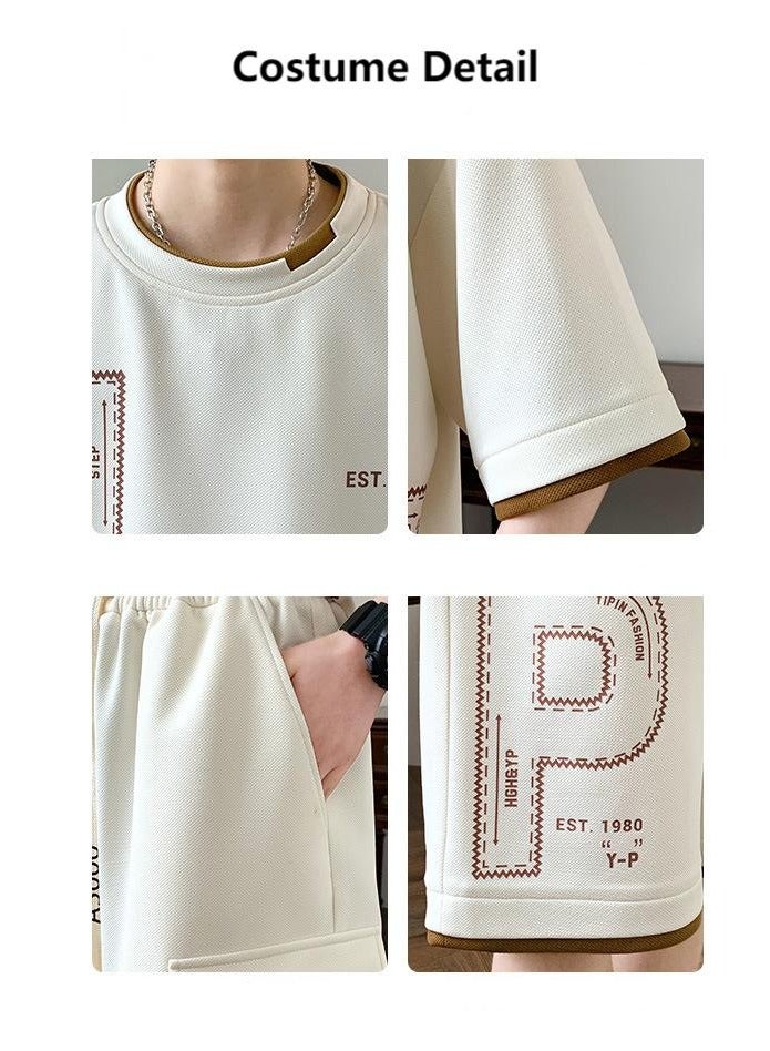 Fashionable Men's Printed Casual Short Sleeved Sports Suit  - Image 3