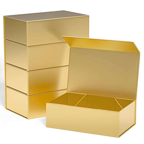 ROSTELACK Gold Gift Boxes 10"x6"x3" with Magnetic Closure Lid Gift Boxes for Presents,Bridesmaid Gifts Box,Cute Box,Luxury for Gift Packaging, Magnetic Gift Box for Wrapping Gifts (Gold/5PCS) - Image 1