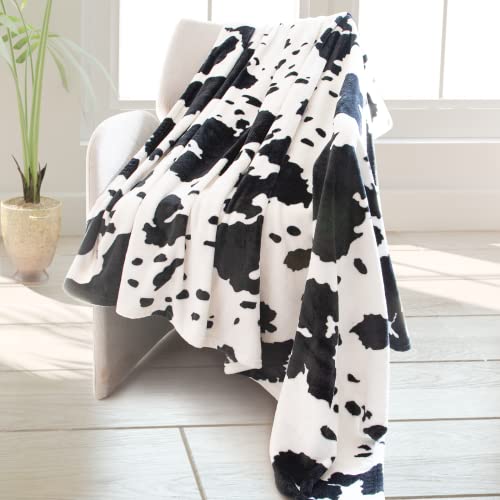 HSEEC Cow Print Blanket Warm Plush Cute Throw Soft Fleece Flannel Lightweight Black & White Blankets for Living Rooms Sofa Bedroom All Seasons Decor Cow Gifts for Adults Kids Teens 50" x 60" - Image 1