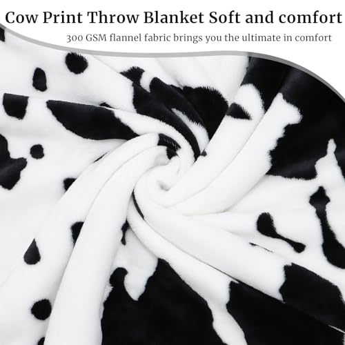 HSEEC Cow Print Blanket Warm Plush Cute Throw Soft Fleece Flannel Lightweight Black & White Blankets for Living Rooms Sofa Bedroom All Seasons Decor Cow Gifts for Adults Kids Teens 50" x 60" - Image 4
