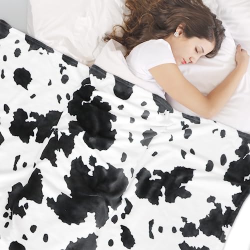 HSEEC Cow Print Blanket Warm Plush Cute Throw Soft Fleece Flannel Lightweight Black & White Blankets for Living Rooms Sofa Bedroom All Seasons Decor Cow Gifts for Adults Kids Teens 50" x 60" - Image 2