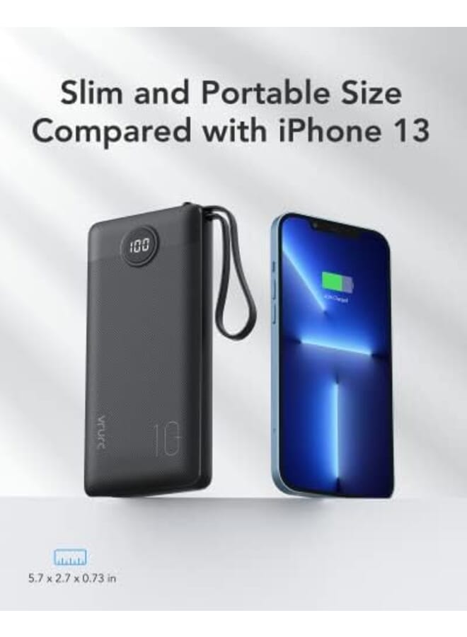 Power Bank 10000Mah With Built In Cables Portable Charger Usb C 5 Output 2 Input Led Display External Battery Pack Phone Charger Compatible With Smart Devices And Cell Phones 1 Pack