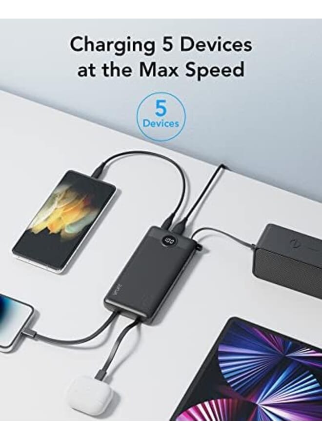 Power Bank 10000Mah With Built In Cables Portable Charger Usb C 5 Output 2 Input Led Display External Battery Pack Phone Charger Compatible With Smart Devices And Cell Phones 1 Pack