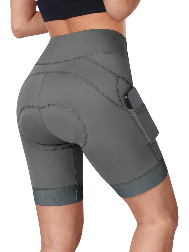 BERGRISAR 4D Padded Bike Shorts Women Cycling Shorts with Pockets Bicycle Biking Shorts Grey Small