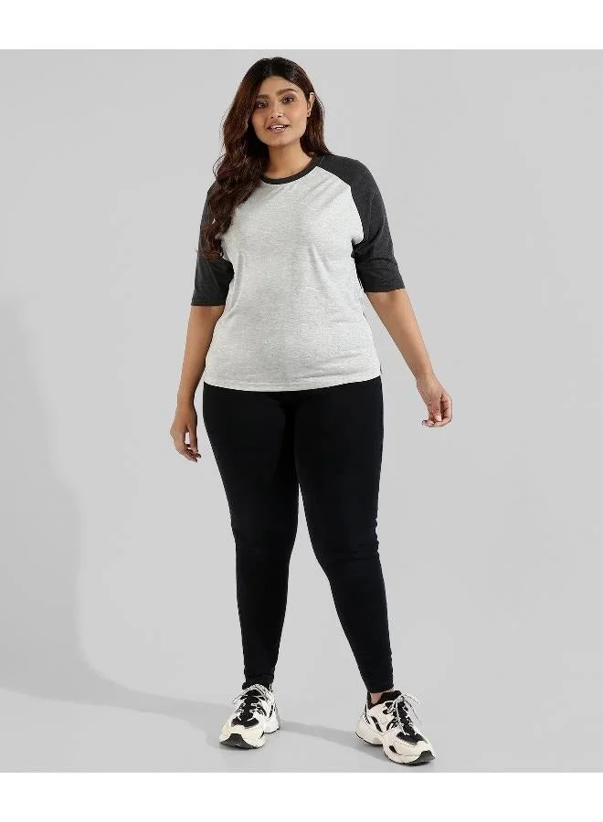 Instafab Plus Women's Moon Grey Raglan Sleeve Top