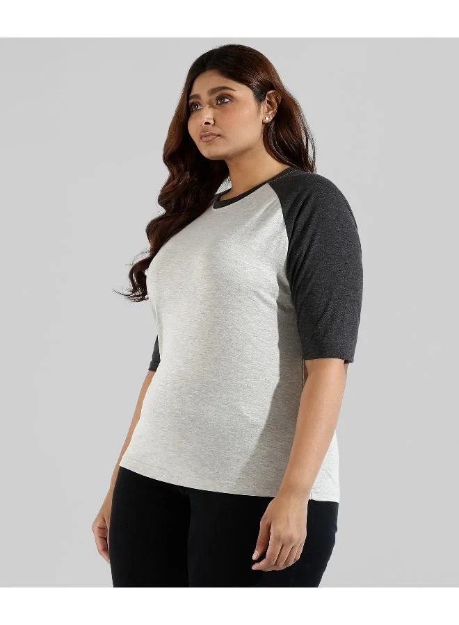Instafab Plus Women's Moon Grey Raglan Sleeve Top