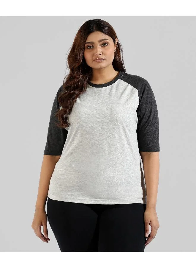 Instafab Plus Women's Moon Grey Raglan Sleeve Top