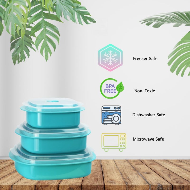 Reston Lloyd Nesting Microwave Containers, Set of 3, Adjustable Steam Vents, Airtight, Meal Prep, Durable BPA-Free Plastic- Freezer & Dishwasher Safe, Cookware & Food Storage, Anyday Cookware, Indigo - Image 4