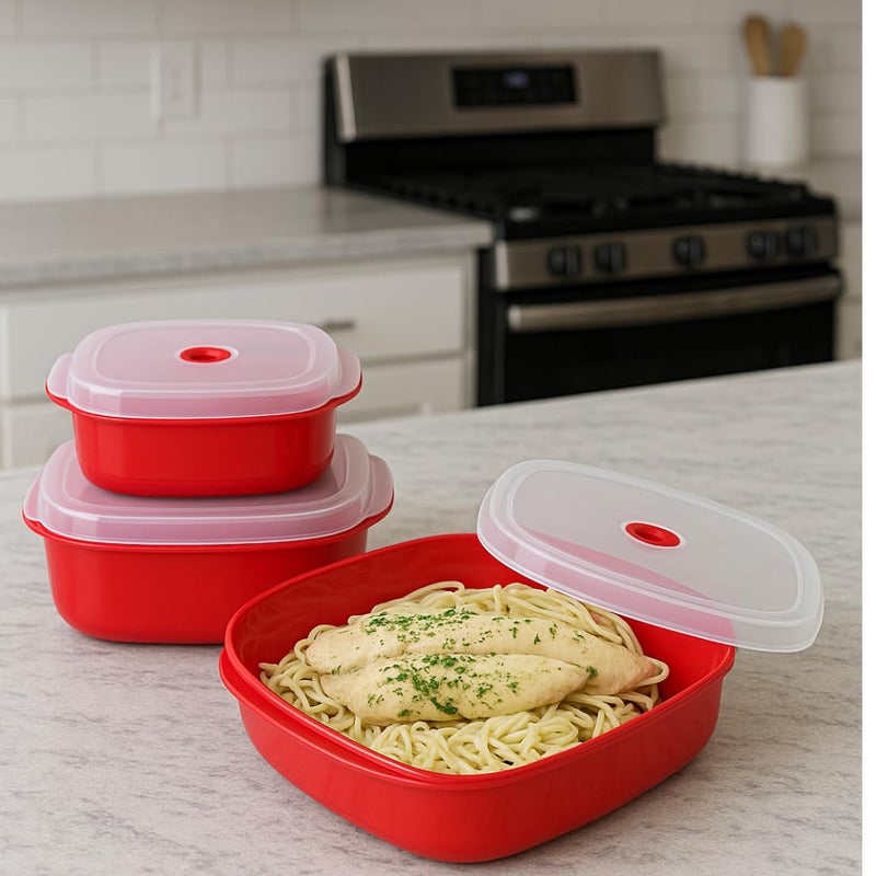 Reston Lloyd Nesting Microwave Containers, Set of 3, Adjustable Steam Vents, Airtight, Meal Prep, Durable BPA-Free Plastic- Freezer & Dishwasher Safe, Cookware & Food Storage, Anyday Cookware, Indigo - Image 5