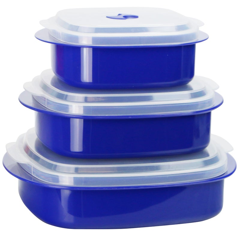 Reston Lloyd Nesting Microwave Containers, Set of 3, Adjustable Steam Vents, Airtight, Meal Prep, Durable BPA-Free Plastic- Freezer & Dishwasher Safe, Cookware & Food Storage, Anyday Cookware, Indigo - Image 1