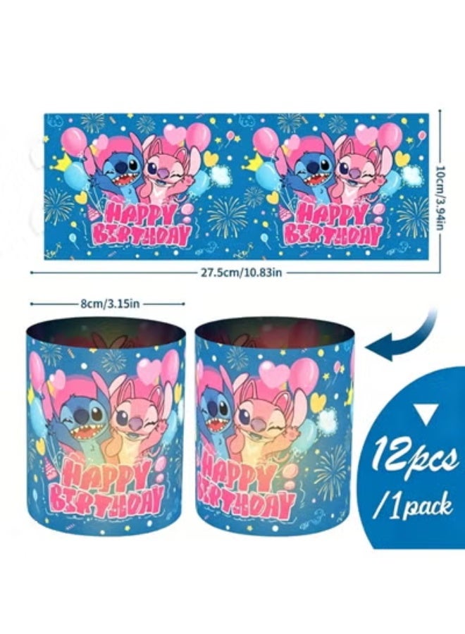 12 birthday candle covers with Stitch cartoon designs, featuring balloons and fireworks patterns, perfect for birthday parties, weddings, and gifts for family and friends! - Image 2