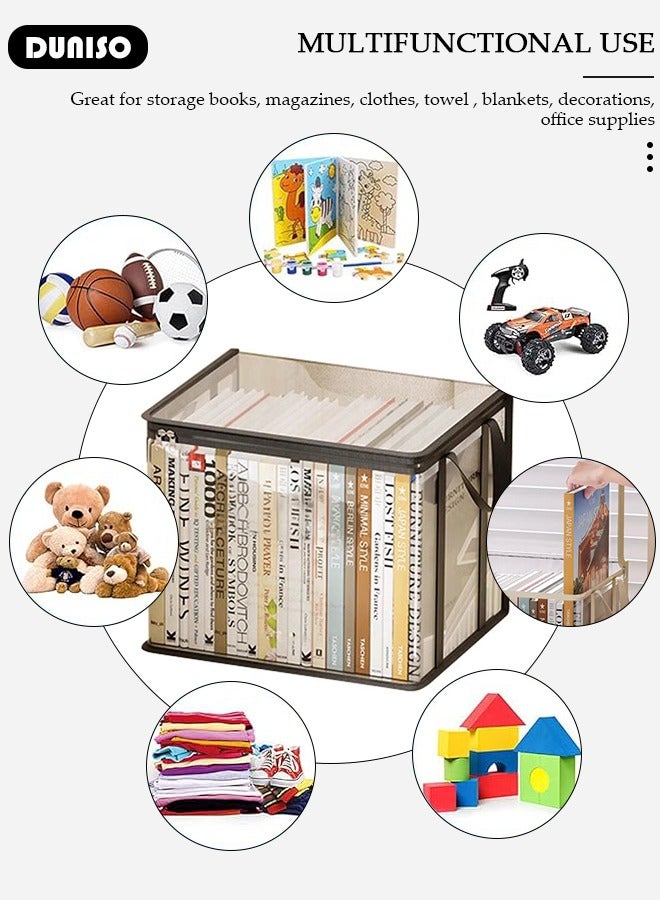 DUNISO 3PCS Collapsible Storage Box, Portable Organizer for Books, Clothing, Toys, Clear PVC Storage Box with Handles and Zipper, Dustproof Book Storage for Students School Home - Image 3