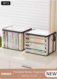 DUNISO 3PCS Collapsible Storage Box, Portable Organizer for Books, Clothing, Toys, Clear PVC Storage Box with Handles and Zipper, Dustproof Book Storage for Students School Home  - Image 1