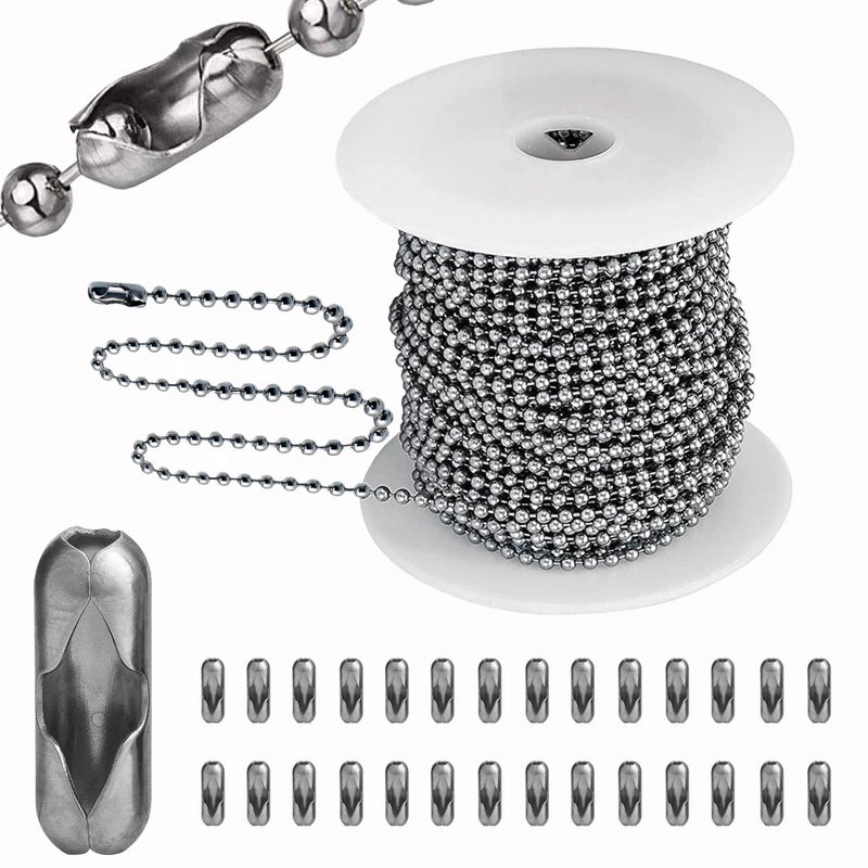 YZDTECH Stainless Steel Ball Chain, 55ft Bead Chain with 100 Pcs Matching Connectors Clasps for Necklace Hanging, Dog Tag, DIY Crafts, 2.0mm Diameter - Image 1