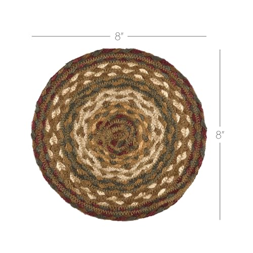 VHC Brands Tea Cabin Jute 8 inch Trivet Log Cabin Country Rustic Lodge Kitchen Tabletop Design, Moss Green and Deep Red - Image 3