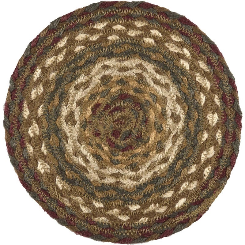 VHC Brands Tea Cabin Jute 8 inch Trivet Log Cabin Country Rustic Lodge Kitchen Tabletop Design, Moss Green and Deep Red - Image 5