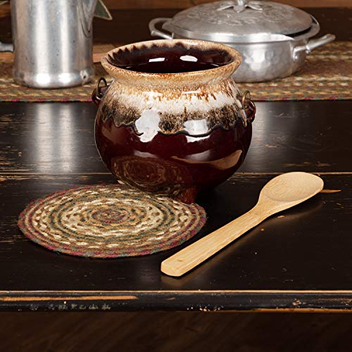 VHC Brands Tea Cabin Jute 8 inch Trivet Log Cabin Country Rustic Lodge Kitchen Tabletop Design, Moss Green and Deep Red - Image 4