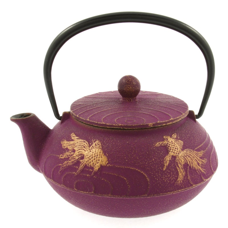 Iwachu Japanese Iron Teapot Tetsubin Gold and Purple Goldfish - Image 3