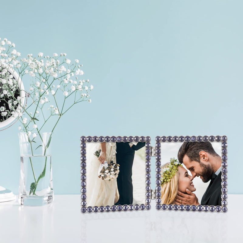 Lawrence Frames 4x4 Silver Metal Sparkle Double Frame - Midnight Blue - Image 4