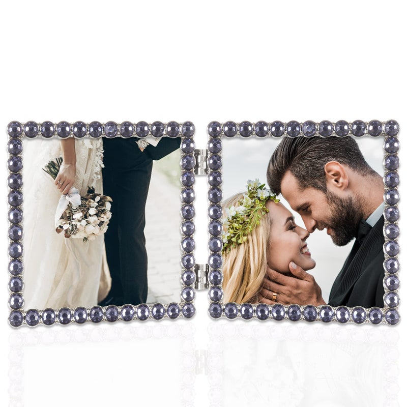 Lawrence Frames 4x4 Silver Metal Sparkle Double Frame - Midnight Blue - Image 2