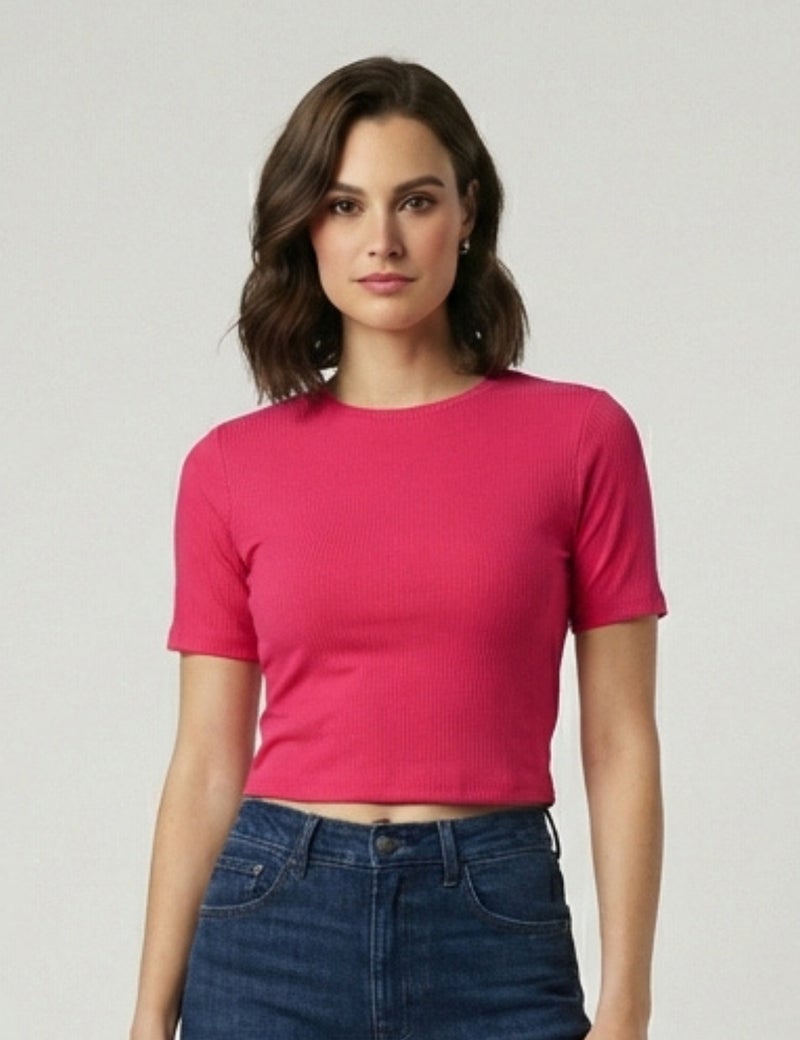 fyltr Women's Ribbed Crop Top – Fitted Top | Half Sleeve | Tops for Women | Women's Westernwear - Image 1