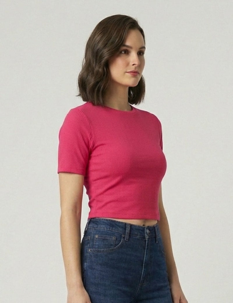 fyltr Women's Ribbed Crop Top – Fitted Top | Half Sleeve | Tops for Women | Women's Westernwear - Image 3