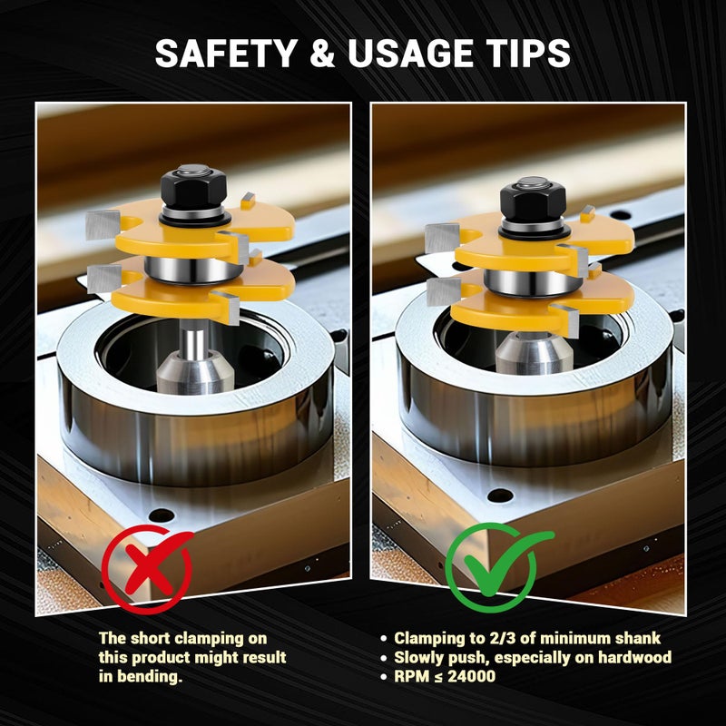 Junreox 2PCS Tongue and Groove Router Bit Set, 3rd Gen. 1/4 Shank Router Bits for 3/4" Stock, 1/2" Cutting Depth, Adjustable 3 Teeth Shaker Cabinet Door Router Bits for Woodworking, Milling, Cutting - Image 5