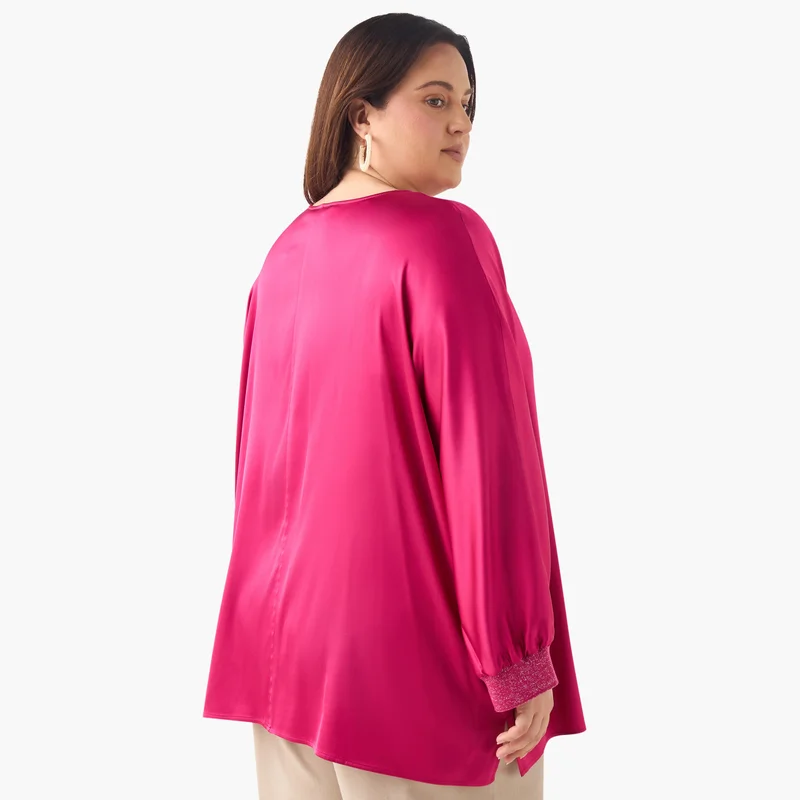 Ulla Popken Plus Size Ulla Popken V-neck Top with Long Sleeves