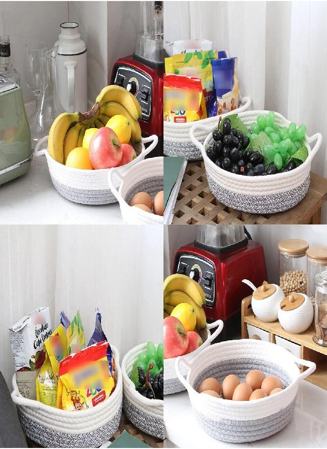 Sea Team Sea Team 2-Pack Cotton Rope Baskets, 10 x 3 Inches Small Woven Storage Basket, Fabric Tray, Bowl, Round Open Dish for Fruits, Jewelry, Keys, Sewing Kits (Grey & White) 