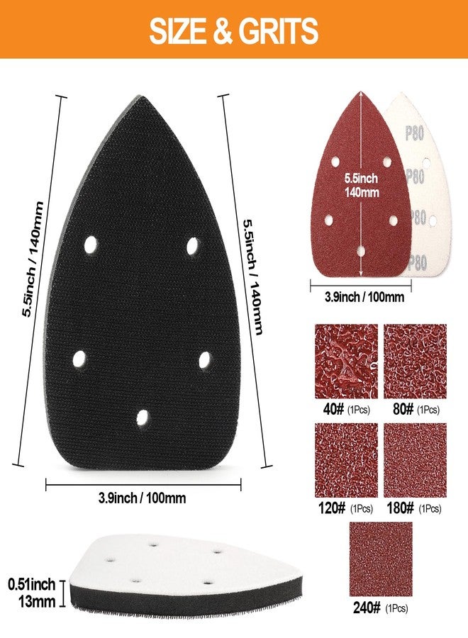 POLIWELL 5 Pack Mouse Sanding Interface Pad Hook and Loop, Triangle Sanding Pad with 5 Holes, Mouse Sander Sandpaper Backing Pad Come with 5P Mouse Sander Sandpaper (40-240 Grits) for Detail Sanding - Image 4