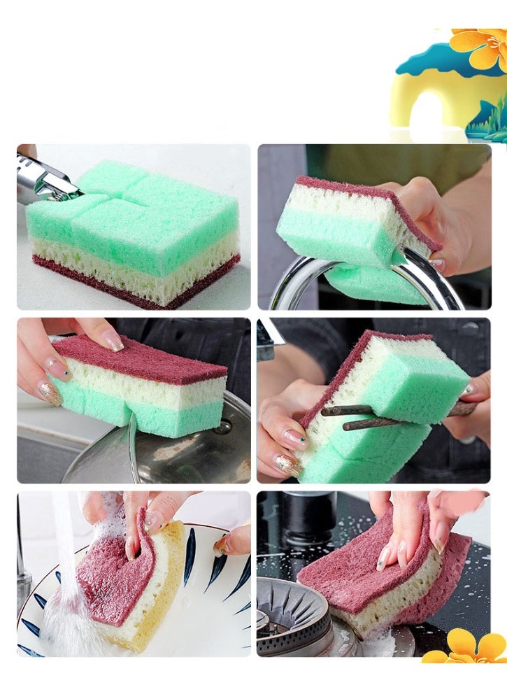 HOMESTAR 10PCS 3-Color High-Foam Seaweed Sponge | Honeycomb Cleaning Sponge Pads | 3-Layer Thickened Design | Non-Scratch Surface Safe | Ultra-Absorbent & Lint-Free | Rich Lather Saves Detergent | Must-Have Kitchen Cleaner | Grease Removal Expert - Image 2