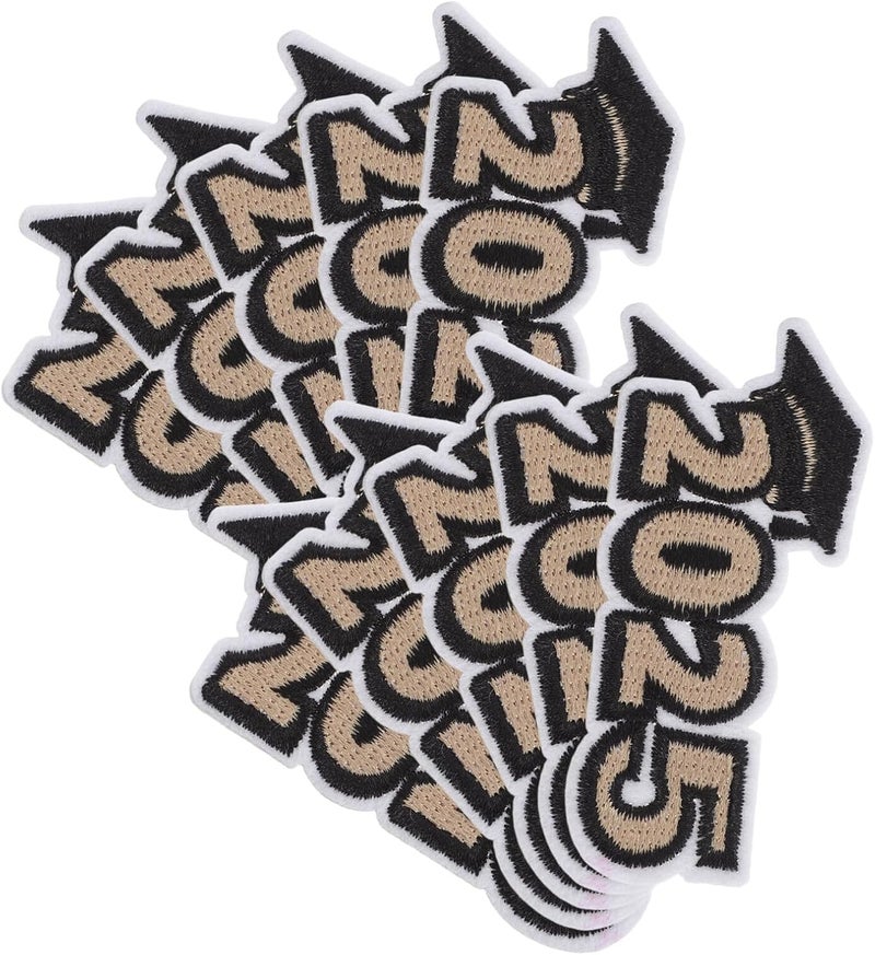 DOITOOL 10 Pcs 2025 Graduate Embroidery Iron-on Applique Patches for Clothing DIY Sewing Backpacks School Uniforms Black and Gold Graduation Craft - Image 1