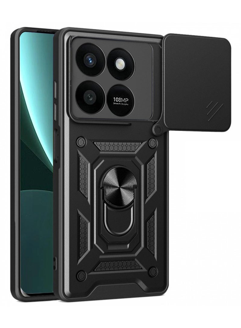 SanHu for Honor X7d 4G/5G Case Cover, Slide Camera Lens Cover, Magnetic Ring Holder Kickstand Protective Phone Case for Honor X7d 4G/5G, Black - Image 1