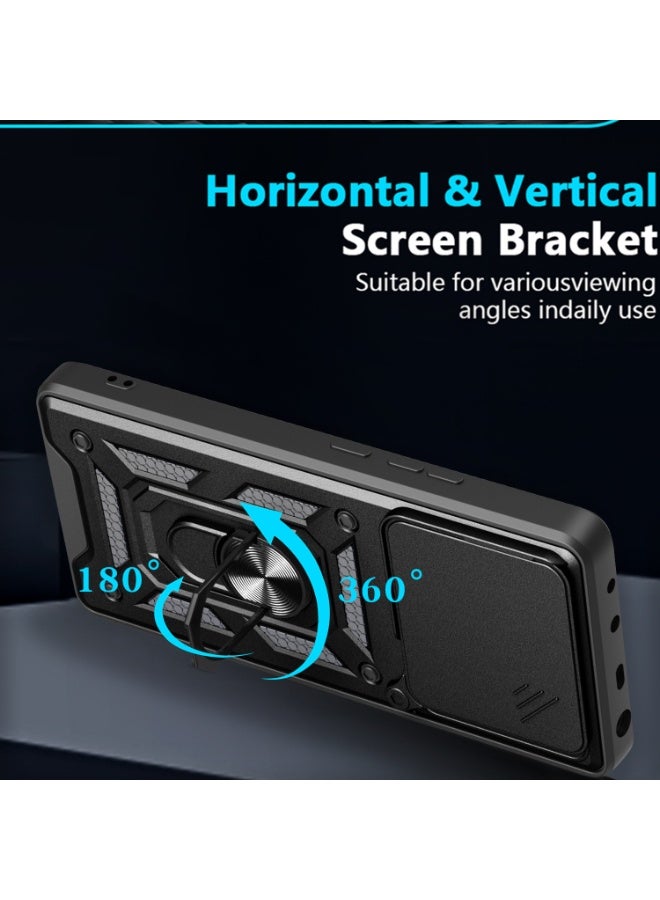 SanHu for Honor X7d 4G/5G Case Cover, Slide Camera Lens Cover, Magnetic Ring Holder Kickstand Protective Phone Case for Honor X7d 4G/5G, Black - Image 4