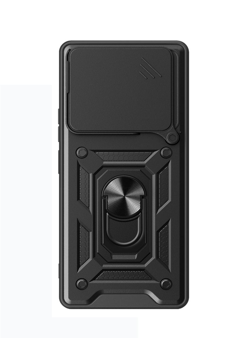 SanHu for Honor X7d 4G/5G Case Cover, Slide Camera Lens Cover, Magnetic Ring Holder Kickstand Protective Phone Case for Honor X7d 4G/5G, Black - Image 2