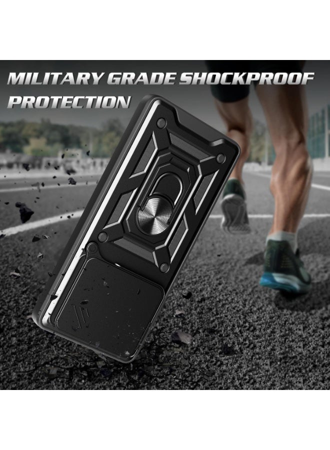 SanHu for Honor X7d 4G/5G Case Cover, Slide Camera Lens Cover, Magnetic Ring Holder Kickstand Protective Phone Case for Honor X7d 4G/5G, Black - Image 5